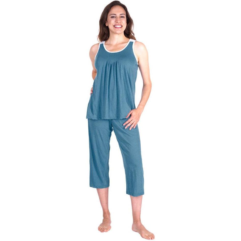 Women's Pleated Tank Top Bamboo Capri Pajama Sets