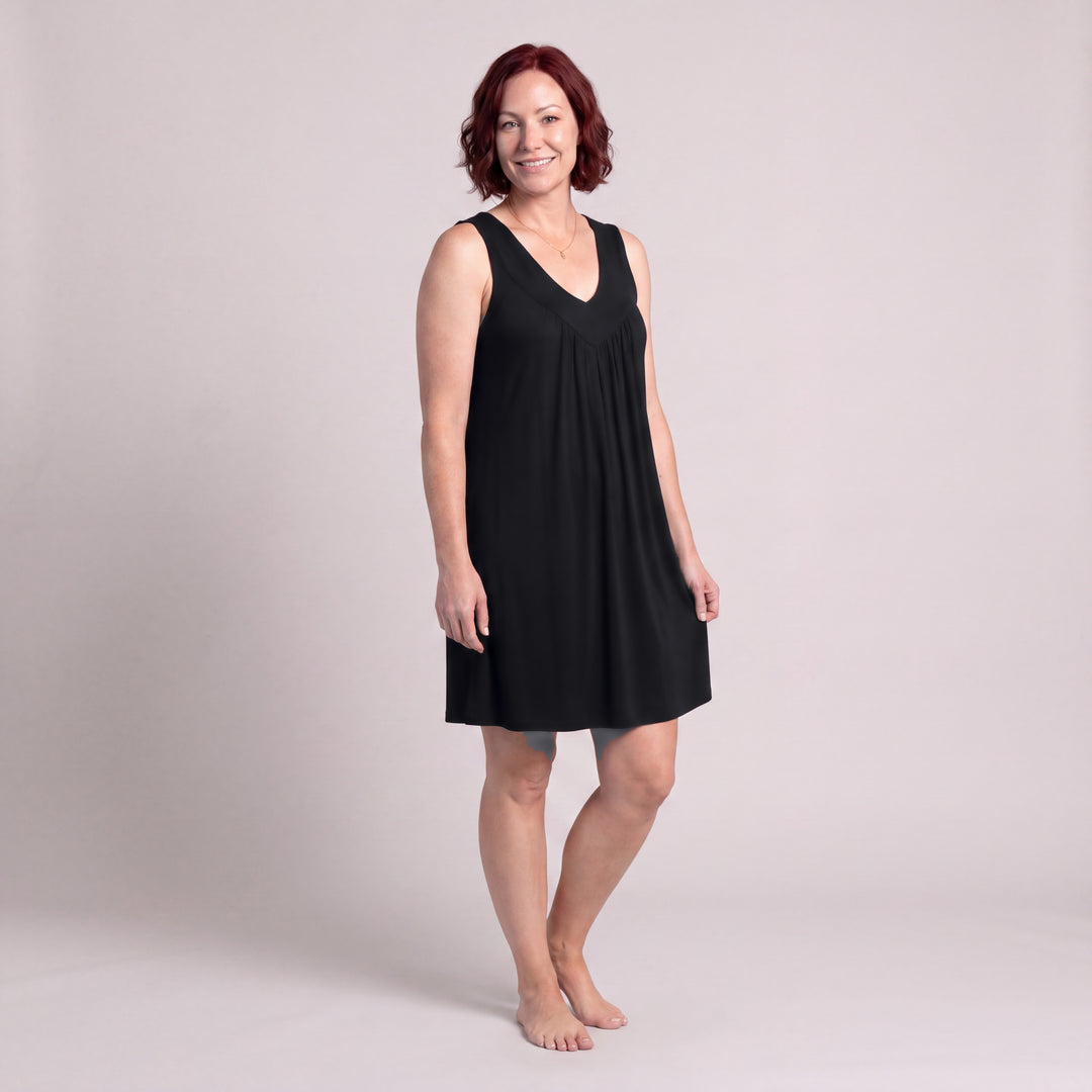 Black Cool-jams NightCool Gathered Tank Nightgown for women, cooling sleepwear for hot sleepers