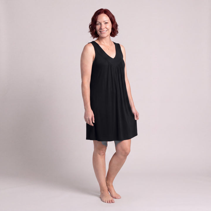 Black Cool-jams NightCool Gathered Tank Nightgown for women, cooling sleepwear for hot sleepers