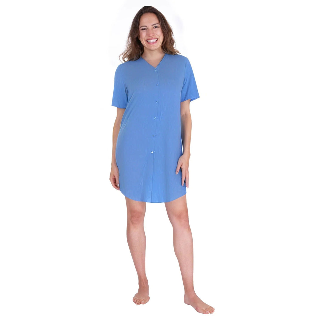 Nightgowns for Women Moisture Wicking Snap Front Nightshirt