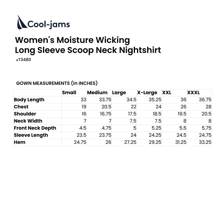 Women's Moisture Wicking Long Sleeve Scoop Neck Nightshirt