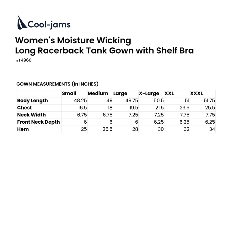 Women's Moisture Wicking Long Racerback Tank Gown with Shelf Bra