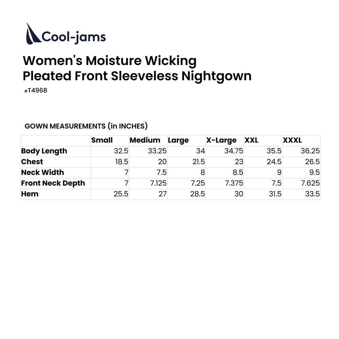 Women's Pleated Front Moisture Wicking Sleeveless Nightgown