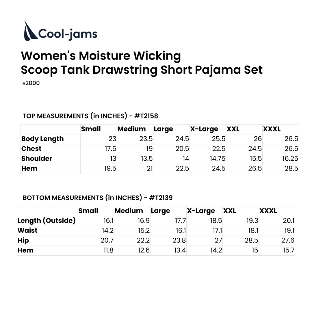 Women's Moisture Wicking Scoop Tank Drawstring Short Pajama Set