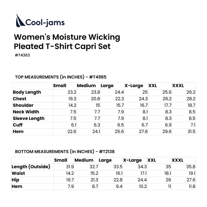 Women's Moisture Wicking Pleated T-Shirt Capri Set