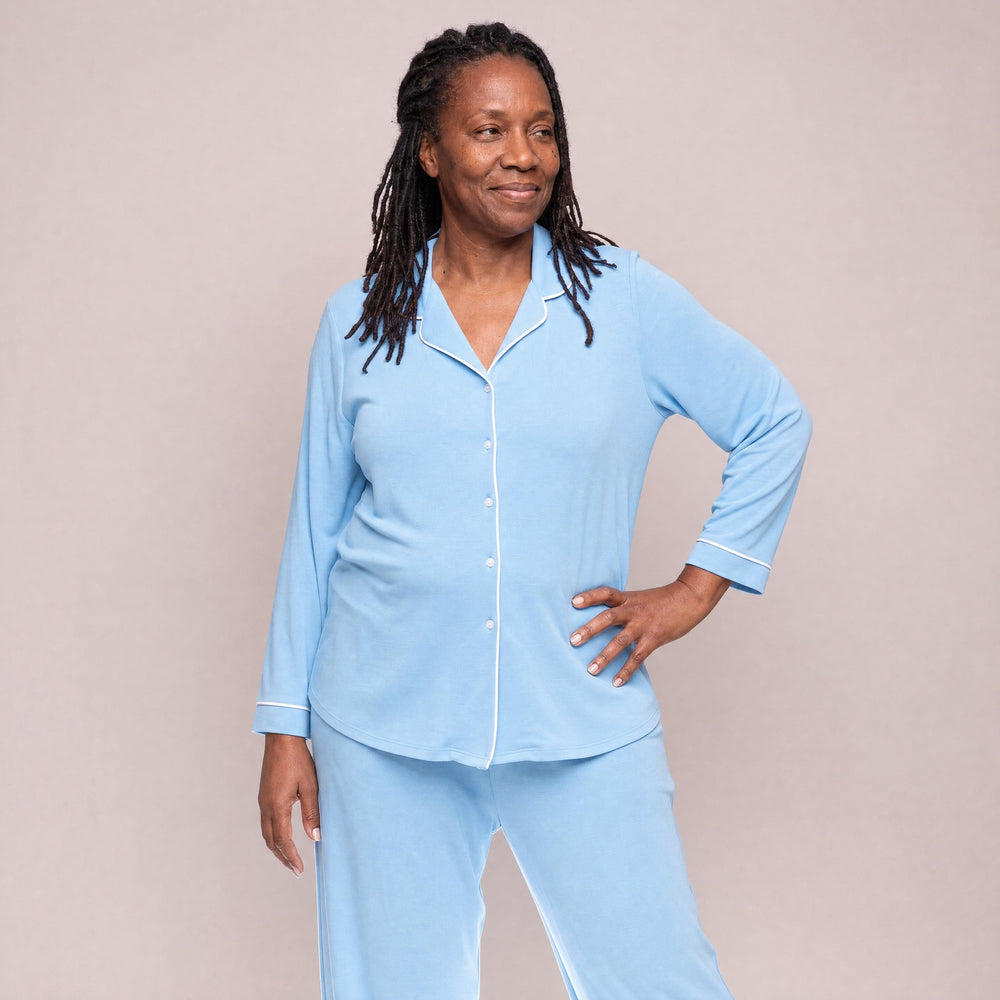 Island Cool-jams DayBasics Button Front Long Sleeve Top for women, breathable everyday sleepwear