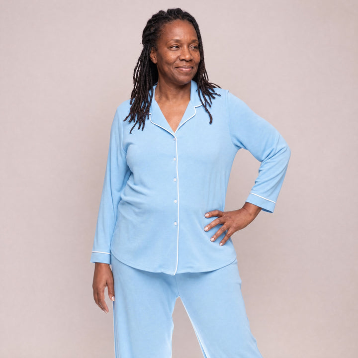 Island Cool-jams DayBasics Button Front Long Sleeve Top for women, breathable everyday sleepwear