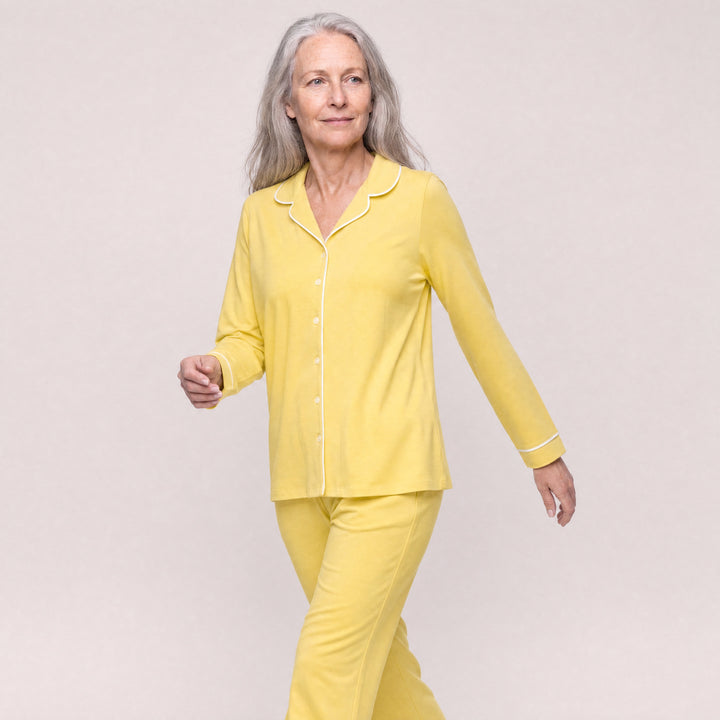Lemon Cool-jams DayBasics Button Front Long Sleeve Top for women, easy everyday sleepwear