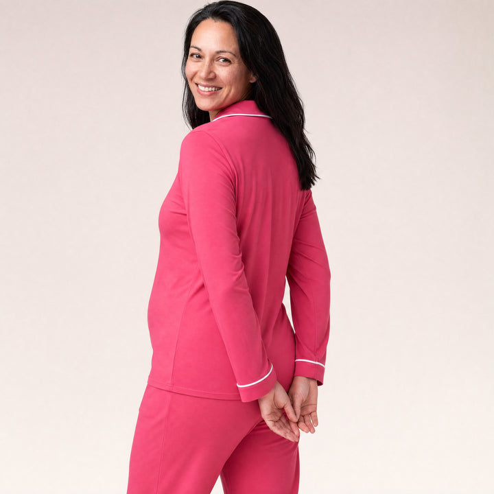 Raspberry Cool-jams DayBasics Button Front Long Sleeve Top for women, breathable everyday sleepwear