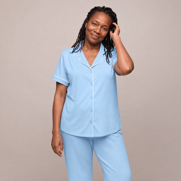 Island Cool-jams DayBasics Button Front Short Sleeve Top for women, breathable everyday sleepwear