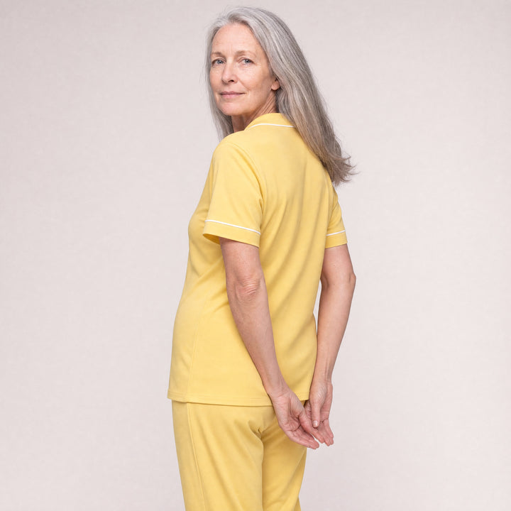 Lemon Cool-jams DayBasics Button Front Short Sleeve Top for women, breathable everyday sleepwear