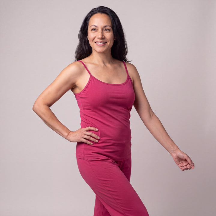 Raspberry Cool-jams DayBasics Cami Top with Shelf Bra for women, breathable everyday sleepwear