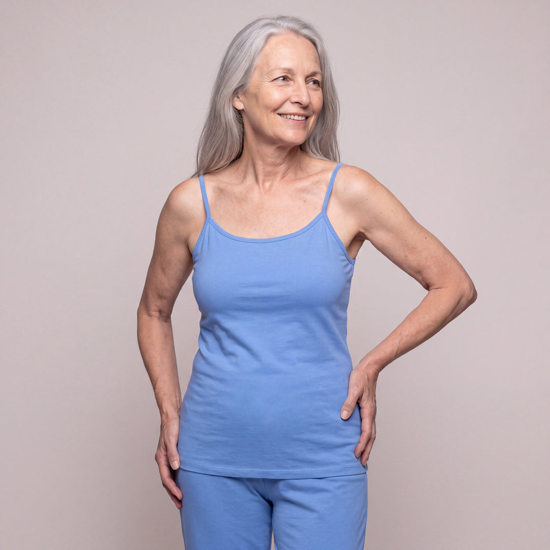 Sky-Blue Cool-jams DayBasics Cami Top with Shelf Bra for women, breathable everyday sleepwear