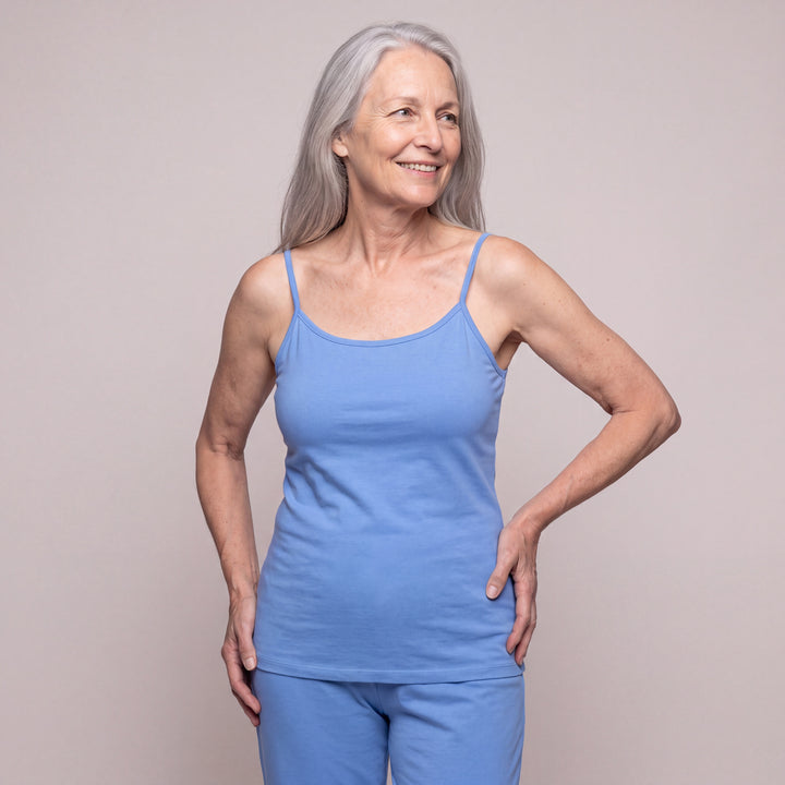 Sky-Blue Cool-jams DayBasics Cami Top with Shelf Bra for women, breathable everyday sleepwear