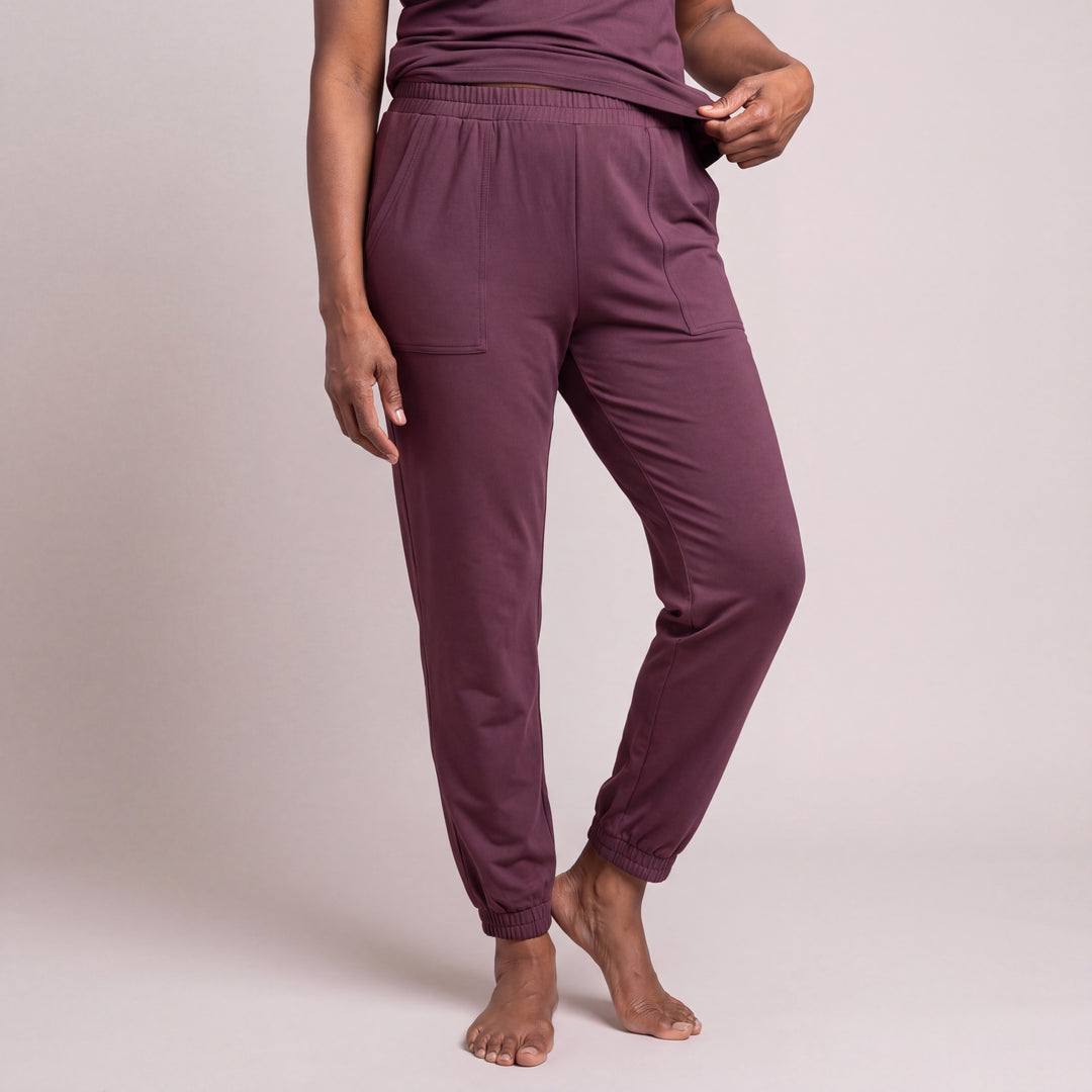 Merlot Cool-jams DayBasics Cuff Jogger Pants for women, soft, breathable sleepwear for women