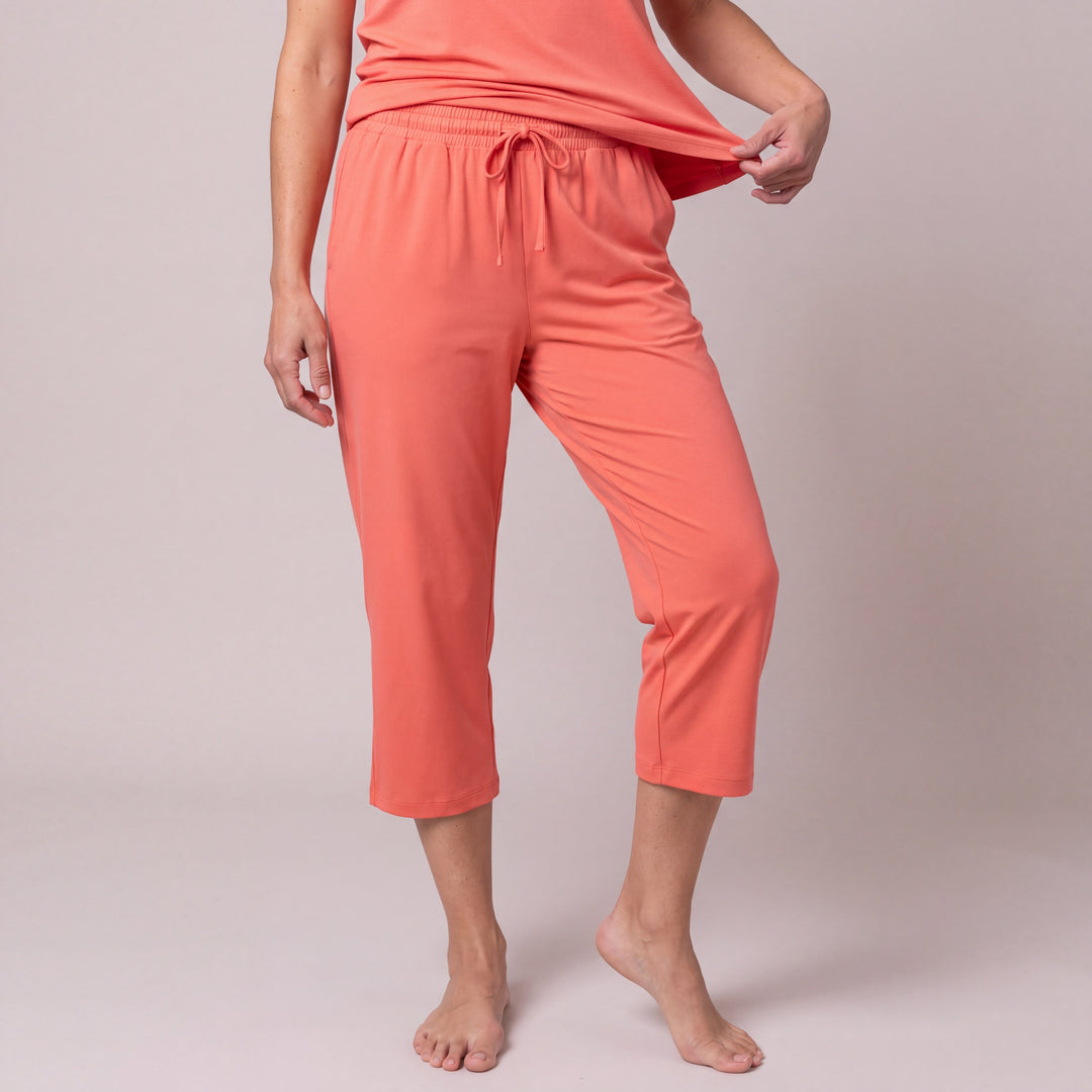 Coral Cool-jams DayBasics Drawstring Capri Pants for women, soft, breathable sleepwear for women