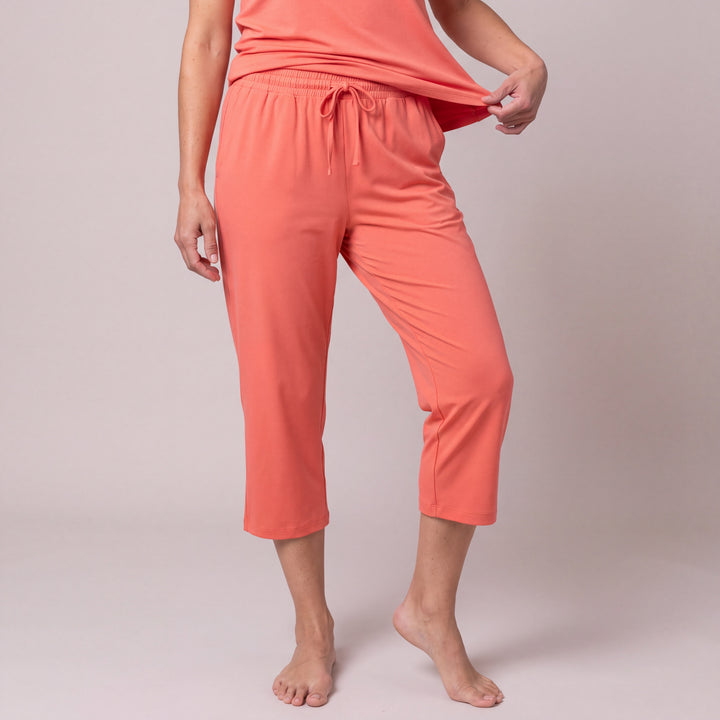 Coral Cool-jams DayBasics Drawstring Capri Pants for women, soft, breathable sleepwear for women