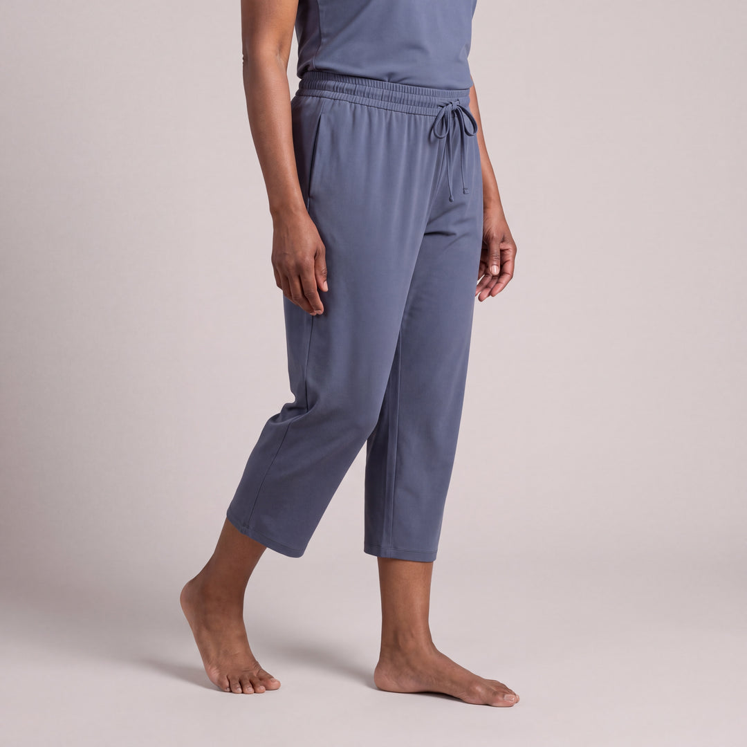Dusk Blue Cool-jams DayBasics Drawstring Capri Pants for women, soft, breathable sleepwear for women
