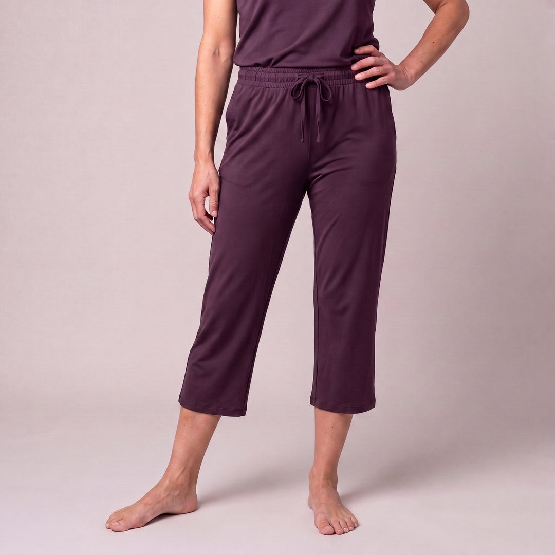 Merlot Cool-jams DayBasics Drawstring Capri Pants for women, soft everyday sleepwear