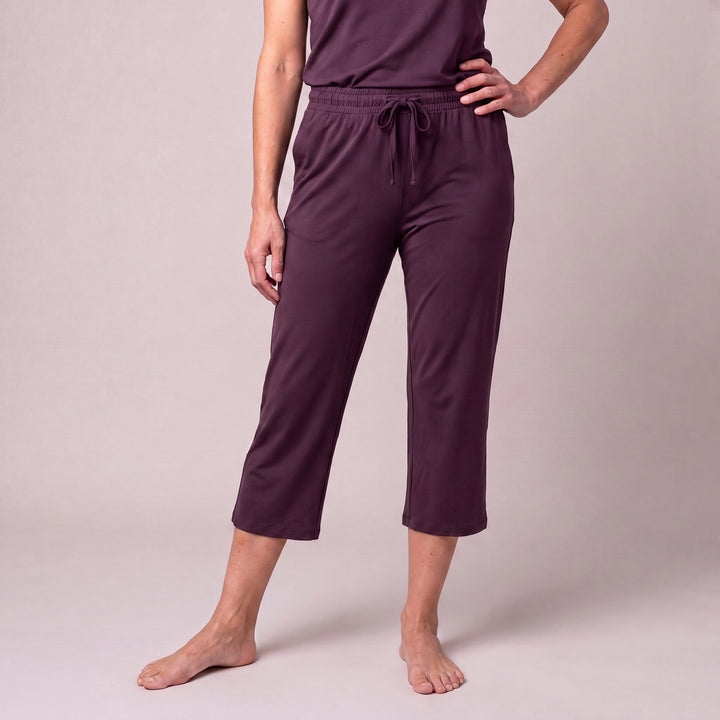 Merlot Cool-jams DayBasics Drawstring Capri Pants for women, soft everyday sleepwear