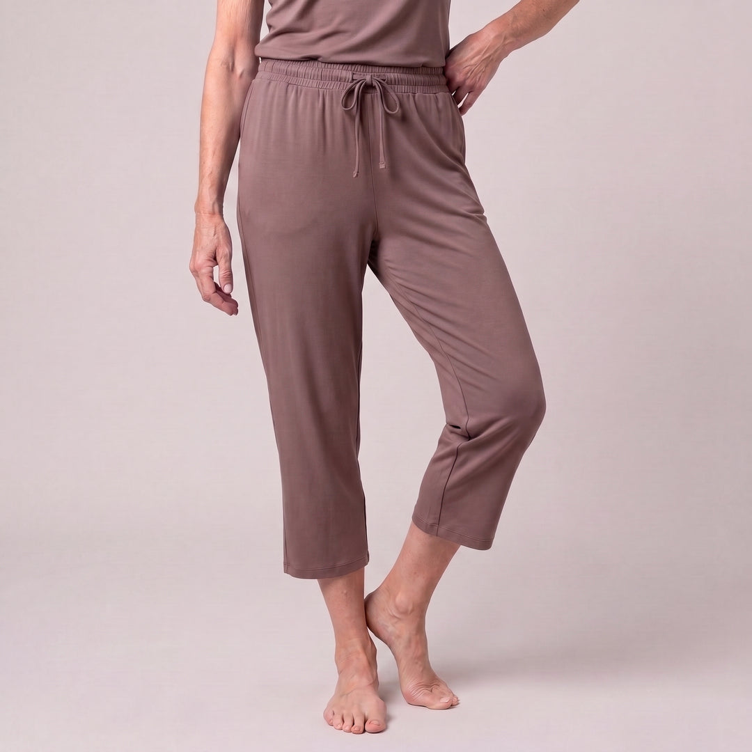 Mocha Cool-jams DayBasics Drawstring Capri Pants for women, lightweight DayBasics fabric