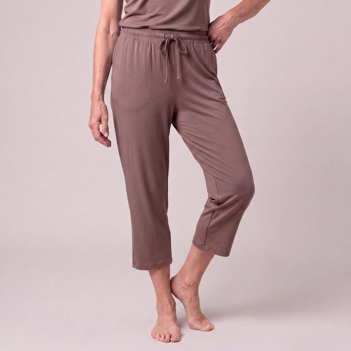 Mocha Cool-jams DayBasics Drawstring Capri Pants for women, lightweight DayBasics fabric