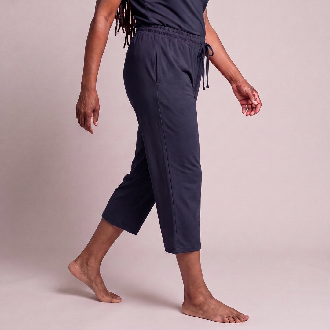 Navy Cool-jams DayBasics Drawstring Capri Pants for women, lightweight DayBasics fabric