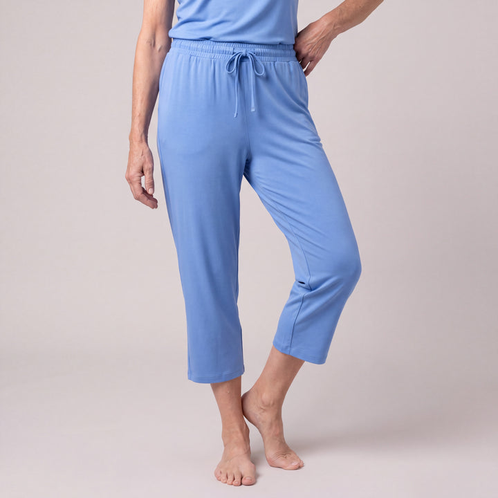 Sky Blue Cool-jams DayBasics Drawstring Capri Pants for women, lightweight DayBasics fabric