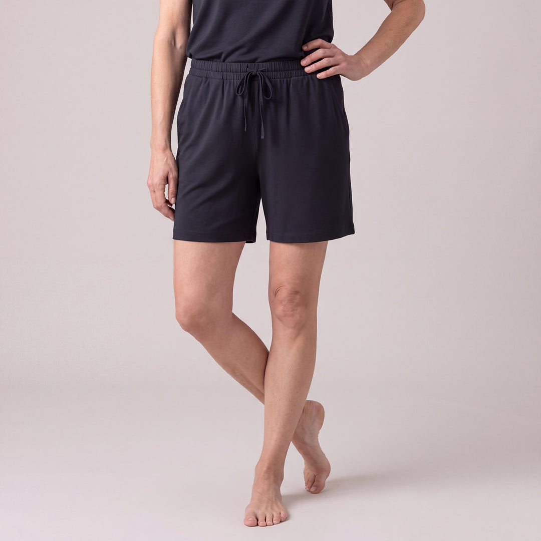 Black Cool-jams DayBasics Drawstring Shorts for women, soft everyday sleepwear