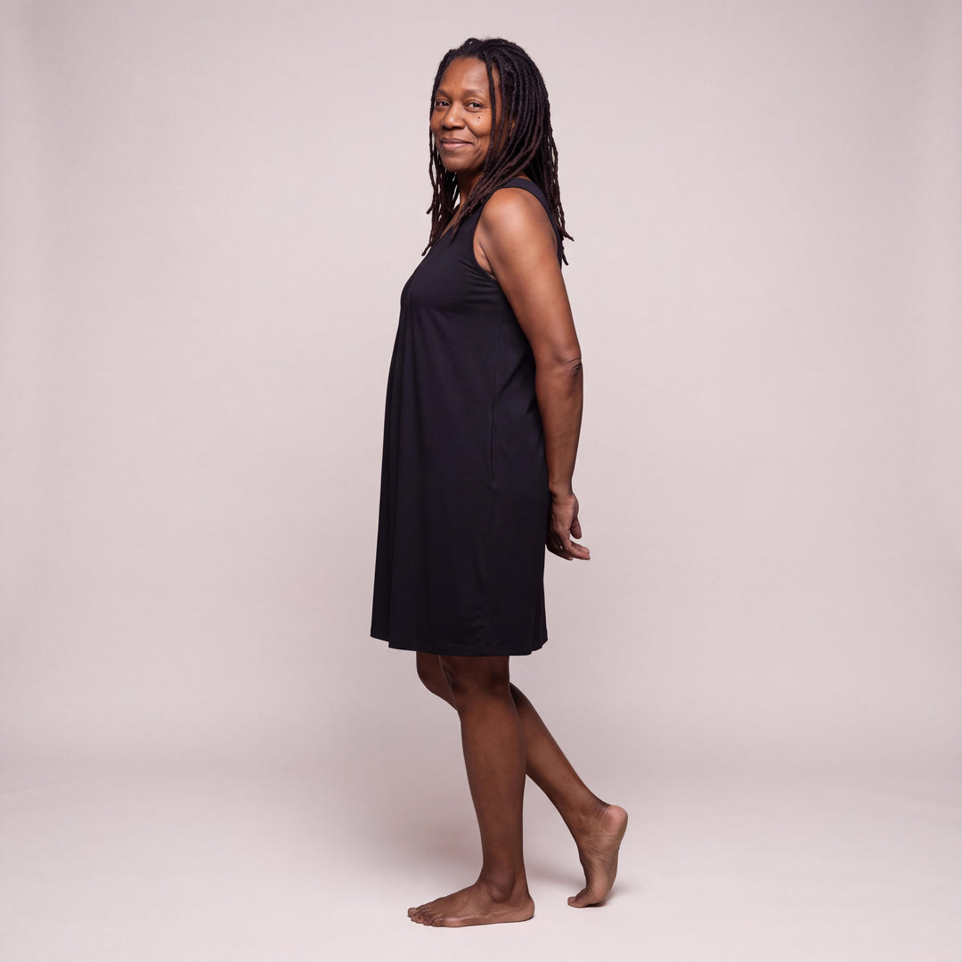 Black Cool-jams DayBasics Gathered Tank Nightgown for women, soft everyday sleepwear