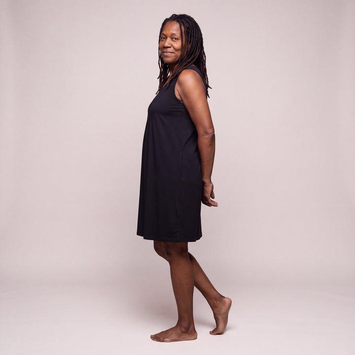 Black Cool-jams DayBasics Gathered Tank Nightgown for women, soft everyday sleepwear