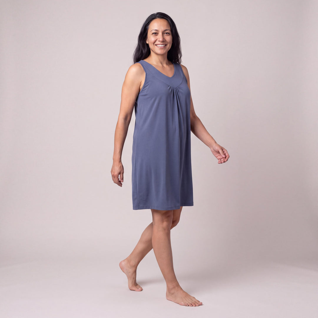 Dusk Blue Cool-jams DayBasics Gathered Tank Nightgown for women, lightweight DayBasics fabric