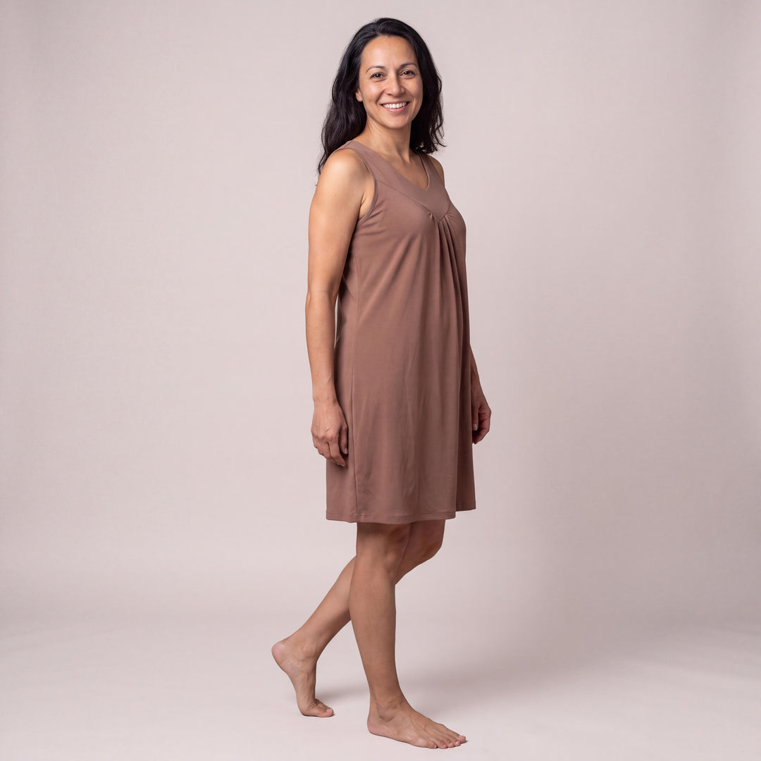 Mocha Cool-jams DayBasics Gathered Tank Nightgown for women, soft, breathable sleepwear for women