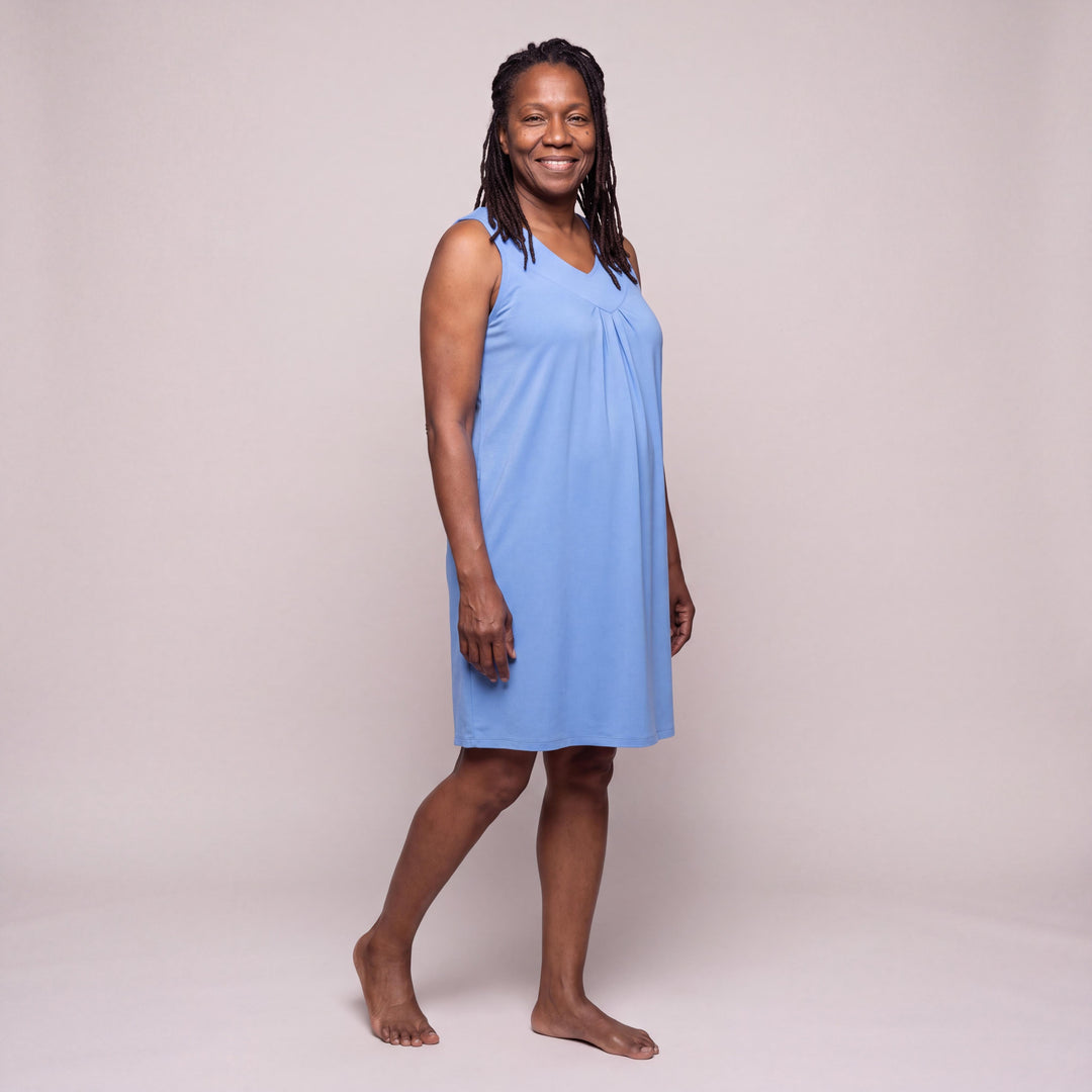 Sky Blue Cool-jams DayBasics Gathered Tank Nightgown for women, soft everyday sleepwear