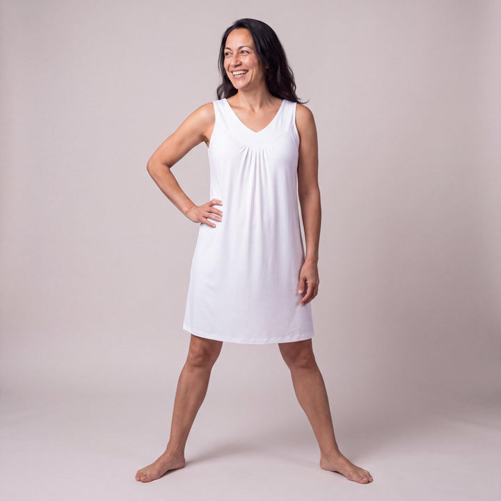 White Cool-jams DayBasics Gathered Tank Nightgown for women, lightweight DayBasics fabric