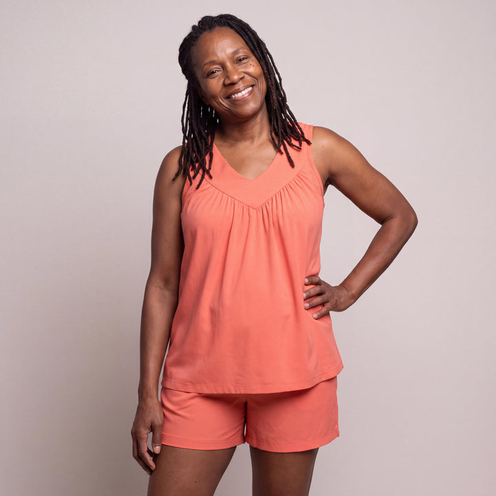 Coral Cool-jams DayBasics Gathered Tank Top for women, soft everyday comfort