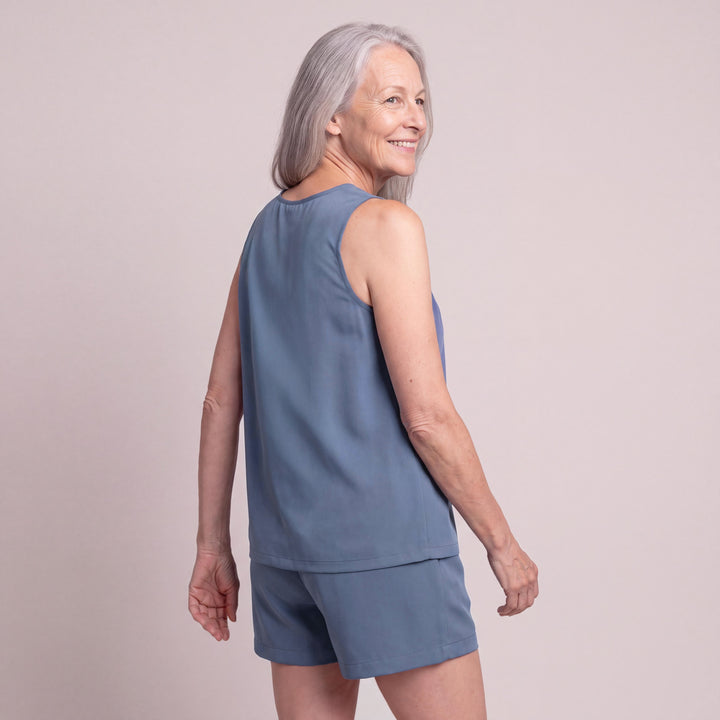Dusk Blue Cool-jams DayBasics Gathered Tank Top for women, soft and lightweight