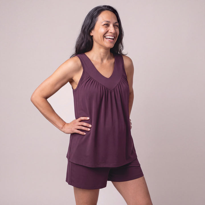 Merlot Cool-jams DayBasics Gathered Tank Top for women, breathable everyday fabric