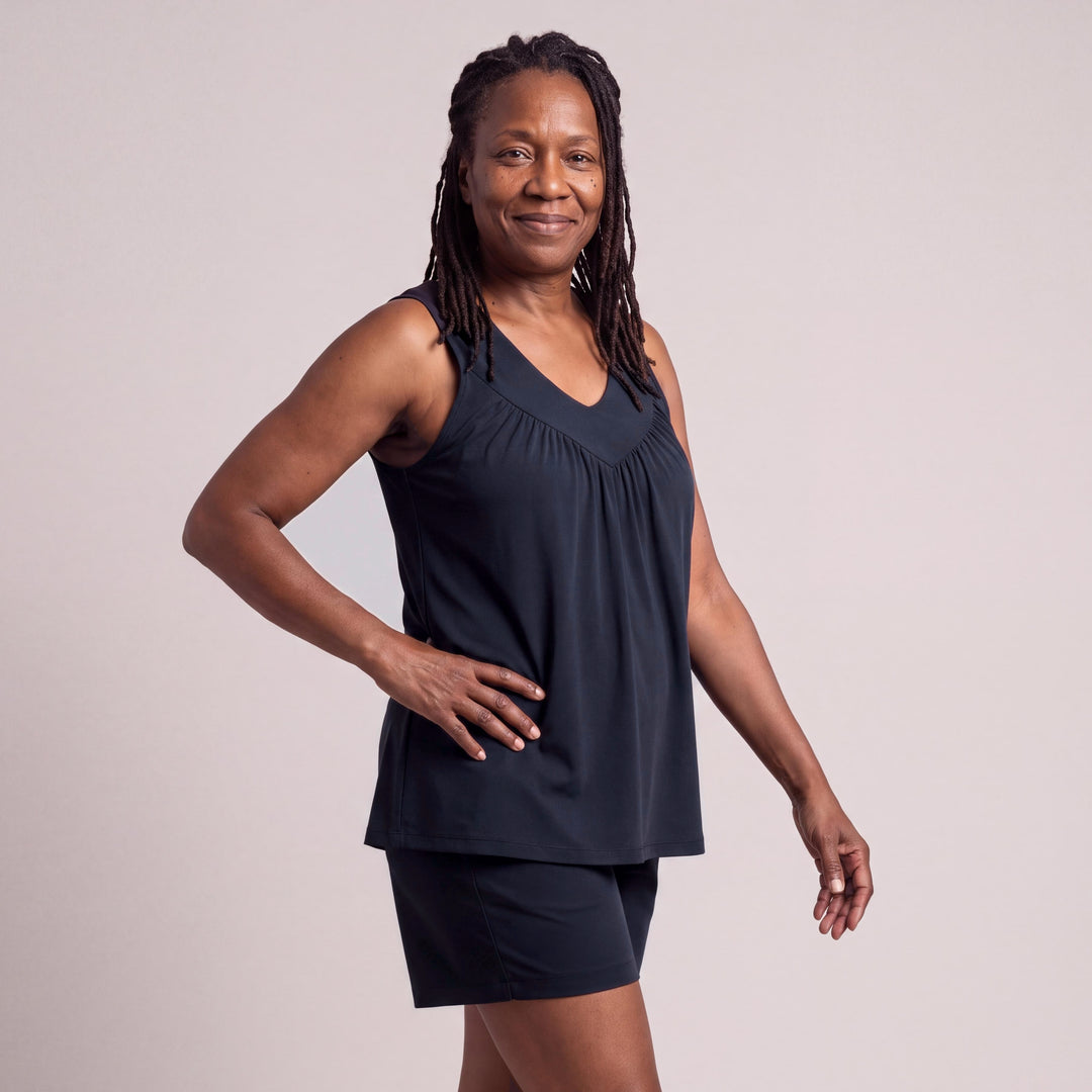 Navy Cool-jams DayBasics Gathered Tank Top for women, soft everyday comfort