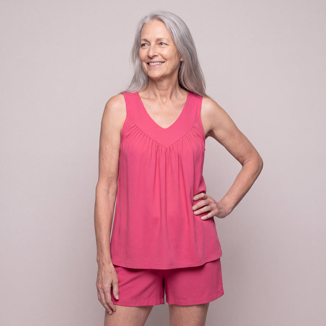 Raspberry Cool-jams DayBasics Gathered Tank Top for women, breathable everyday fabric
