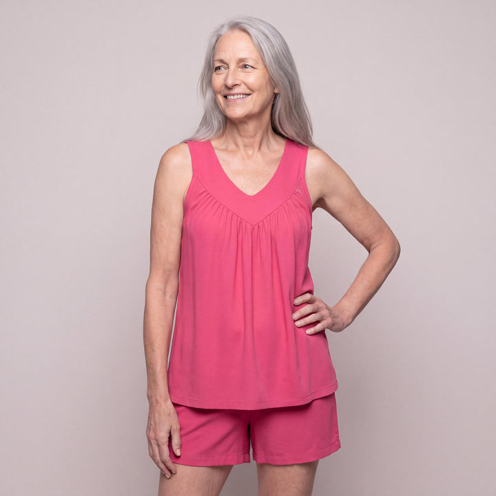 Raspberry Cool-jams DayBasics Gathered Tank Top for women, breathable everyday fabric
