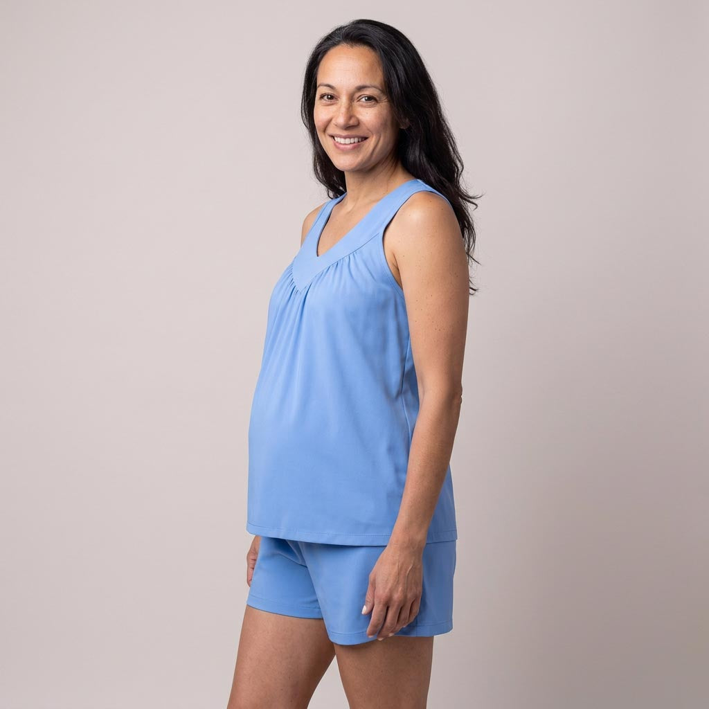 Sky Blue Cool-jams DayBasics Gathered Tank Top for women, soft everyday comfort
