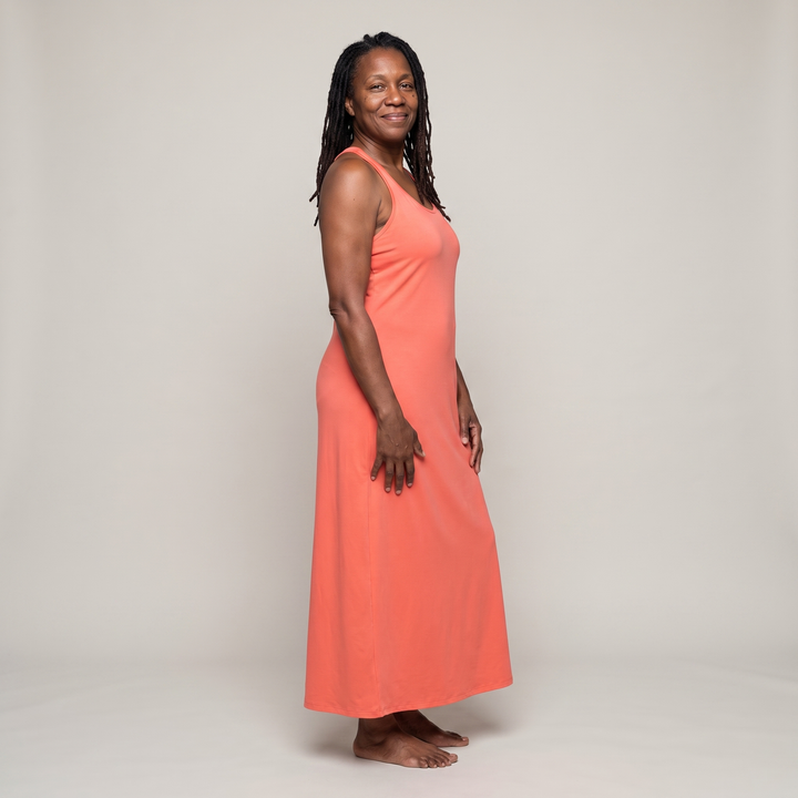 Coral Cool-jams DayBasics Long Racerback Tank Gown with Built-In Shelf Bra for women, side view, versatile lounge and sleepwear