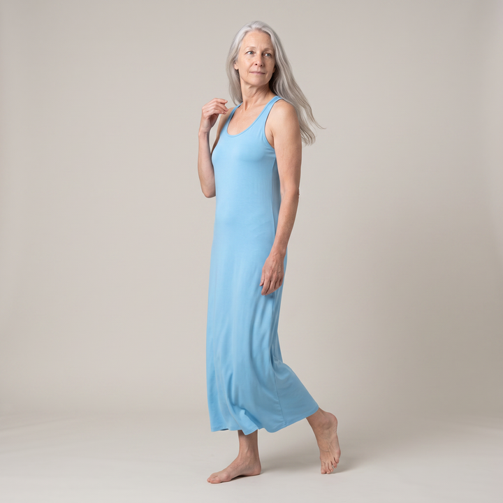 Island Cool-jams DayBasics Long Racerback Tank Gown with Built-In Shelf Bra for women, lightweight DayBasics fabric
