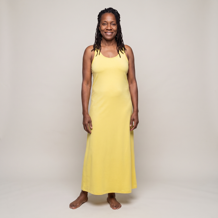 Lemon Cool-jams DayBasics Long Racerback Tank Gown with Built-In Shelf Bra for women, lightweight DayBasics fabric