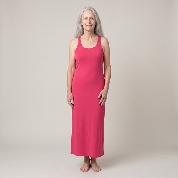 Raspberry Cool-jams DayBasics Long Racerback Tank Gown with Built-In Shelf Bra for women, comfortable everyday sleepwear