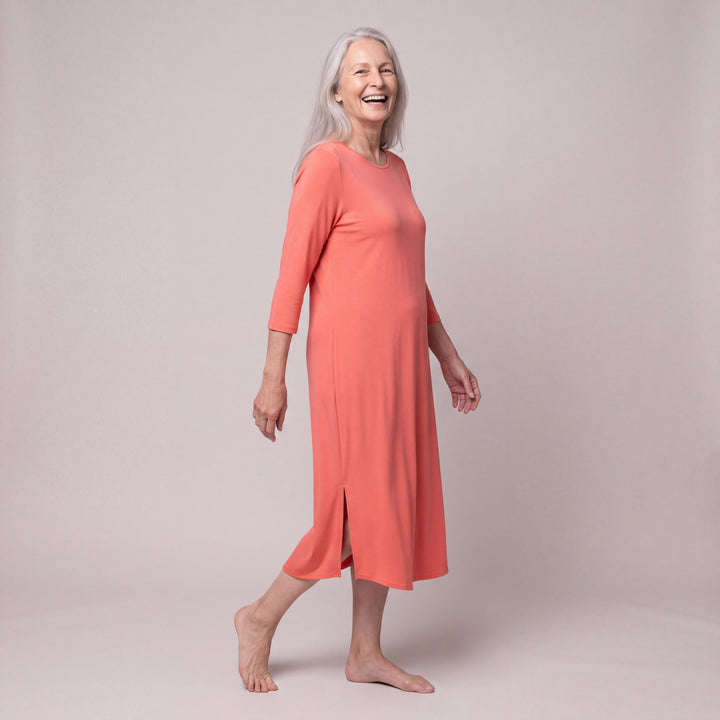 Coral Cool-jams DayBasics Long Scoop Neck Nightgown with 3/4 Sleeves for women, soft everyday comfort