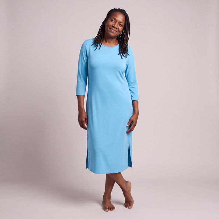 Island Cool-jams DayBasics Long Scoop Neck Nightgown with 3/4 Sleeves for women, breathable everyday fabric