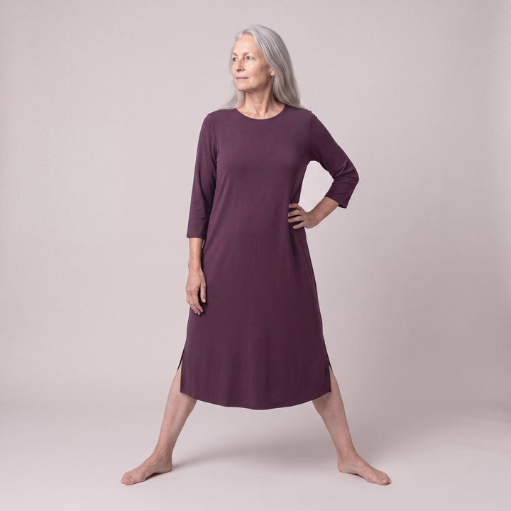 Merlot Cool-jams DayBasics Long Scoop Neck Nightgown with 3/4 Sleeves for women, breathable everyday fabric