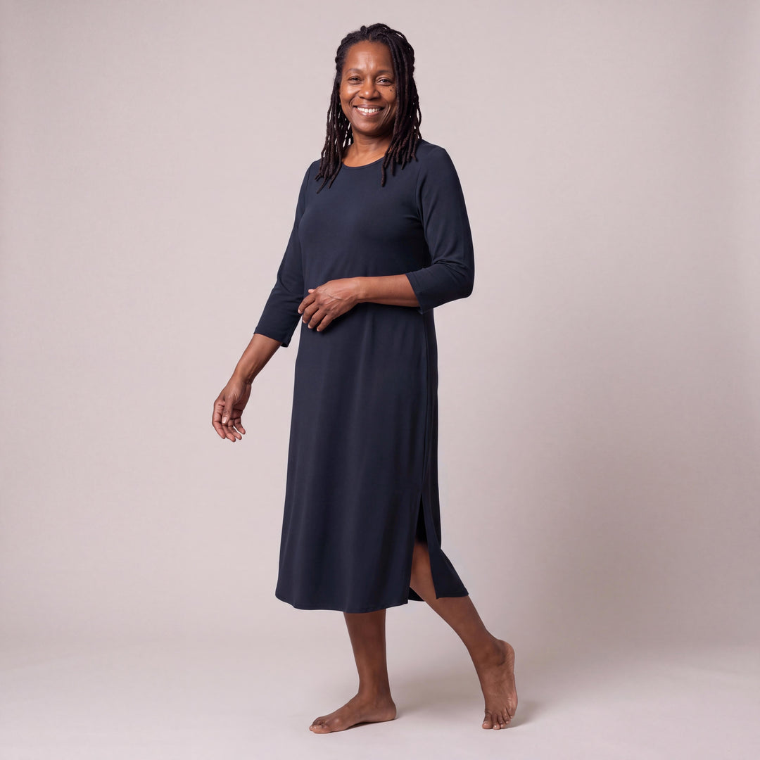 Navy Cool-jams DayBasics Long Scoop Neck Nightgown with 3/4 Sleeves for women, gentle against the skin